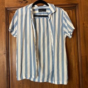 Blue and white striped button down